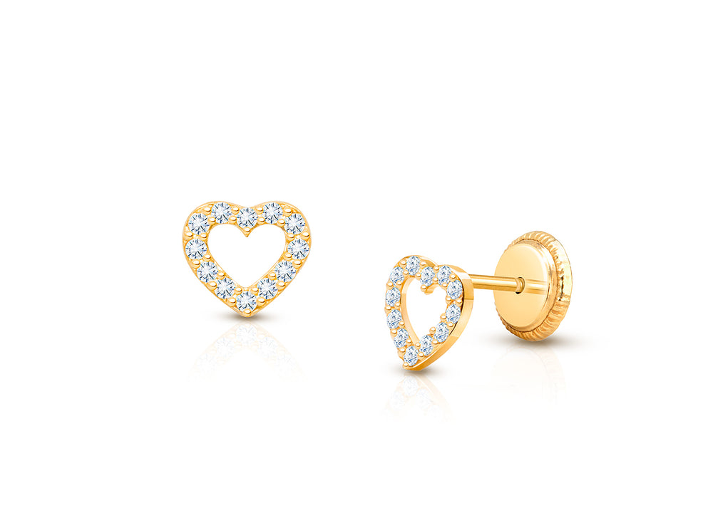 Love of Mine, Clear Pavé CZ Heart, Teen’s Earrings – 14K Gold
