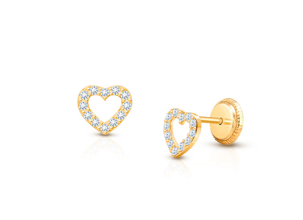 Love of Mine, Clear Pavé CZ Heart, Teen’s Earrings – 14K Gold