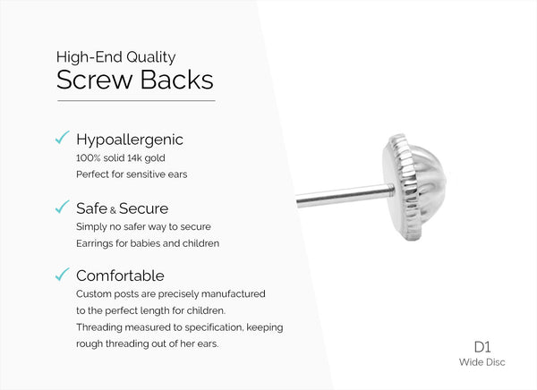 Earring Back (D1) Wide Disc Screw Back – 14K White Gold