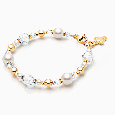 14K Gold Charm Bracelet, Design Your Own Christening/Baptism Baby/Children’s Link Chain Bracelet for Girls (INCLUDES Engraved Heart & Religious Charm)