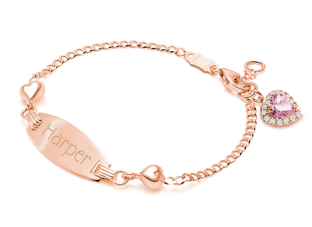 Follow Your Heart, 4.5-5.0″, Baby/Children’s Engraved ID Bracelet for Girls – 14K Rose Gold