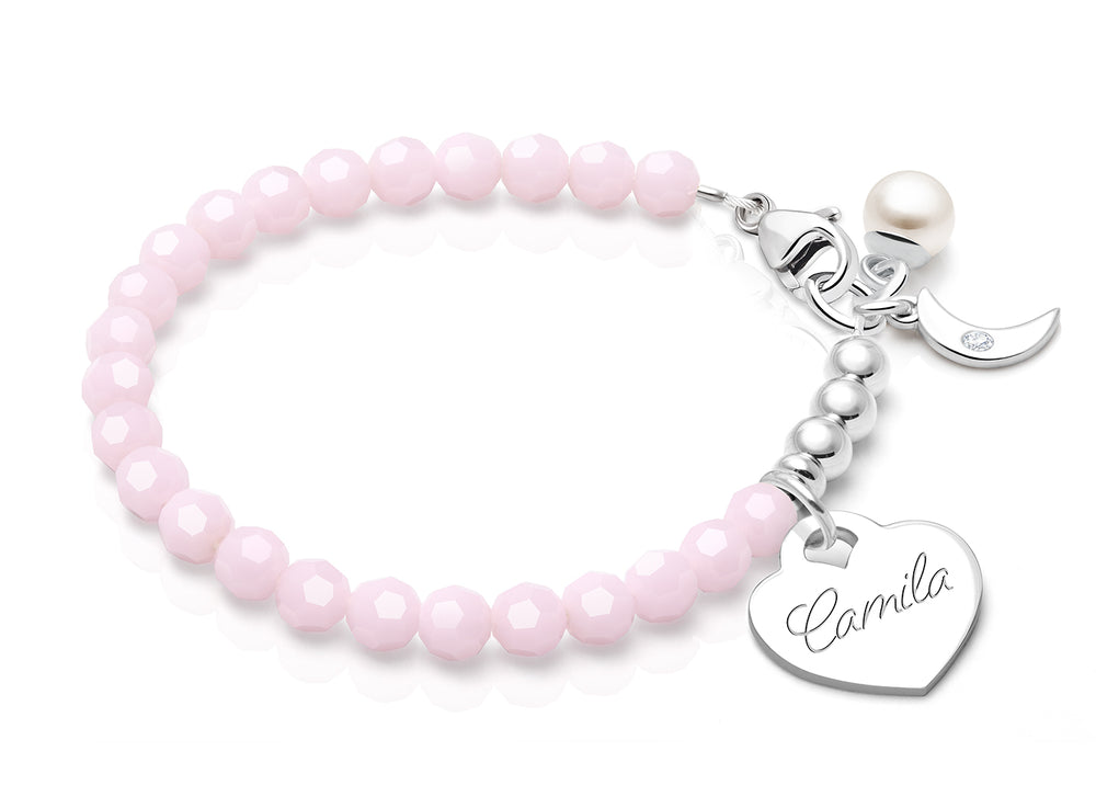 tB® Signature Crystal™ Sweet Pink, Baby/Children’s Beaded Bracelet for Girls (INCLUDES Engraved Charm) – Sterling Silver