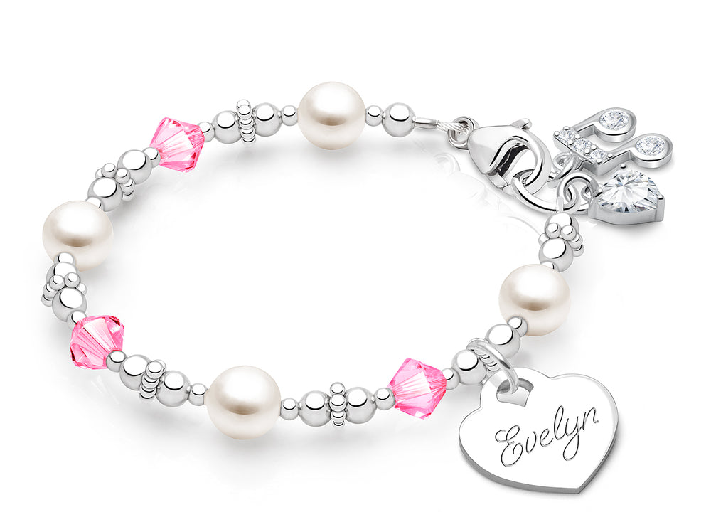 Diamonds & Pearls, Teens Beaded Bracelet for Girls (INCLUDES Engraved Charm) – Sterling Silver