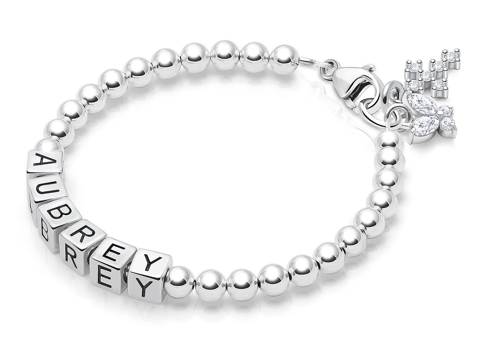 4mm Tiny Blessings Beads, First Holy Communion Name Bracelet for Girls – Sterling Silver