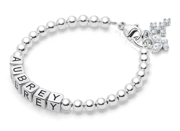 4mm Tiny Blessings Beads, First Holy Communion Name Bracelet for Girls – Sterling Silver