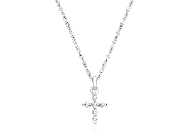 Shining Cross, Pavé CZ Communion Children’s Necklace for Girls – 14K White Gold