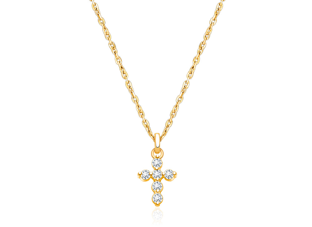 Glory & Grace Cross with Genuine Diamonds, Children’s Necklace for Girls – 14K Gold