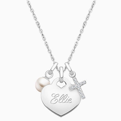 14K White Gold Baby Heart, Communion Children’s Necklace for Girls (Includes Religious Charm & FREE Engraving) – 14K White Gold