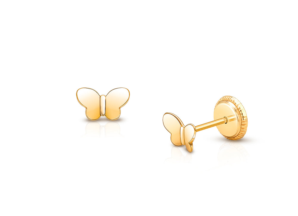 Little Butterfly, Christening/Baptism Baby/Children’s Earrings, Screw Back – 14K Gold