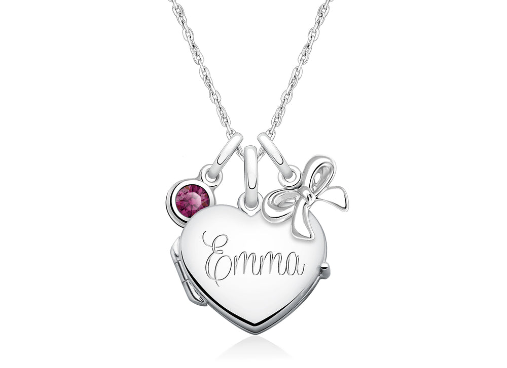 Heart Locket “Design Your Own” Children’s Necklace for Girls (50+ Optional Charms & FREE Engraving) – Sterling Silver