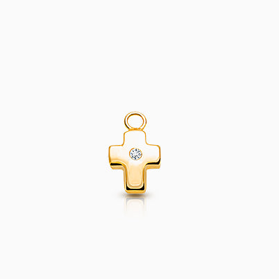 Cross – Modern Diamond Pavé Baby/Children’s Individual Charm (Add to Your Existing Bracelet or Necklace) – 14K Gold