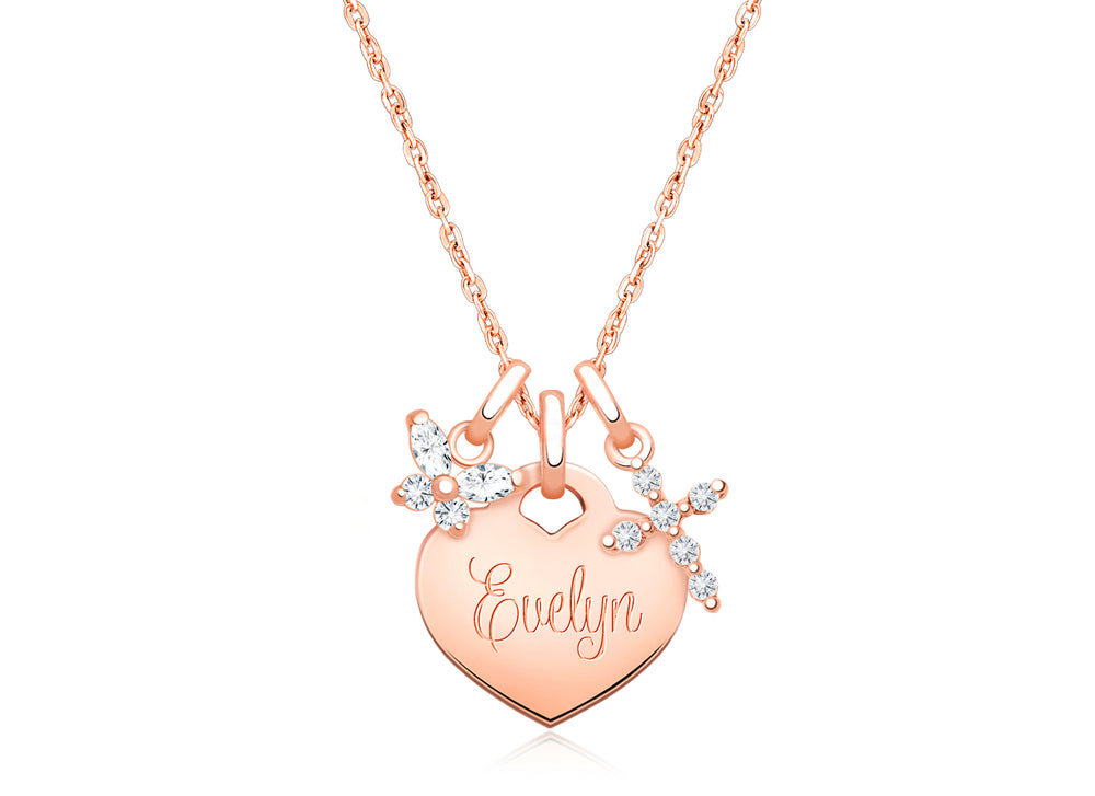 14K Rose Gold Baby Heart, Communion Children’s Necklace for Girls (Includes Religious Charm & FREE Engraving) – 14K Rose Gold