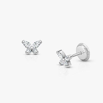 Baby Butterfly, Clear CZ Baby/Children’s Earrings, Screw Back – 14K Rose Gold