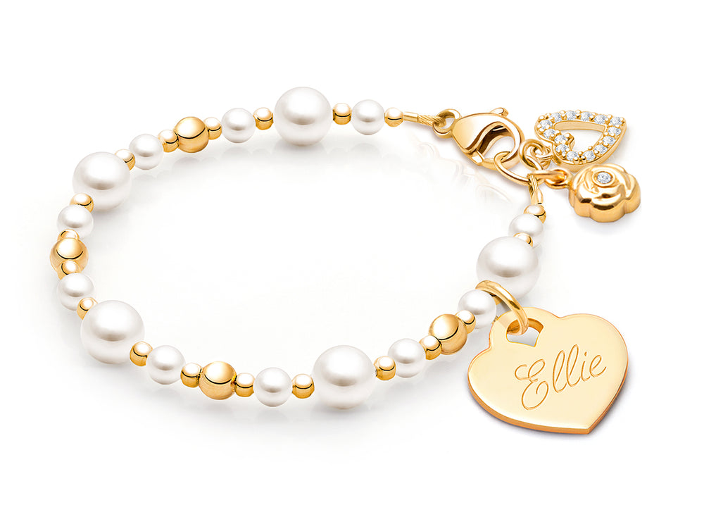 Little Lady, Baby/Children’s Beaded Bracelet for Girls (INCLUDES Engraved Charm) – 14K Gold