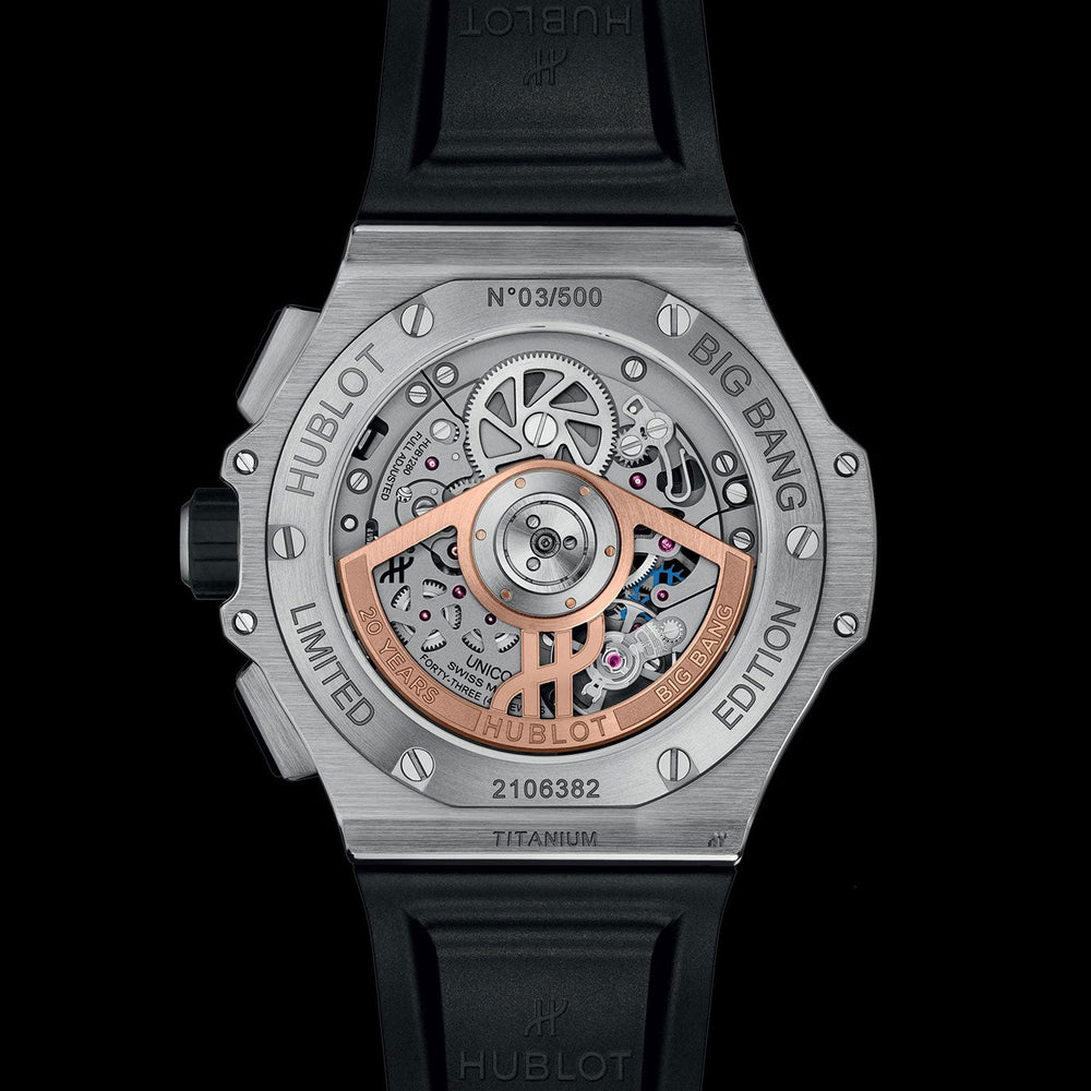 Unworn Big Bang 20th Anniversary Titanium Ceramic 43, 431.NM.1337.RX, box and papers