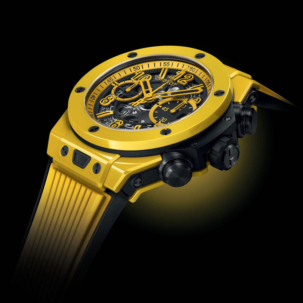 Unworn Big Bang Unico Yellow Magic 44, 421.CY.471Y.RX, box and papers