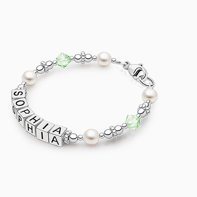 4mm Cultured Pearls, Baby/Children’s Beaded Bracelet for Girls (INCLUDES Engraved Charm) – Sterling Silver