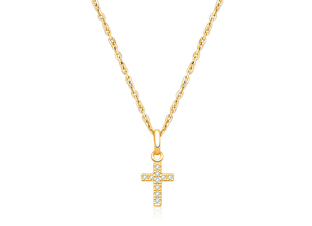 Divine Light, Cross with Genuine Diamonds Teen’s Necklace for Girls – 14K Gold
