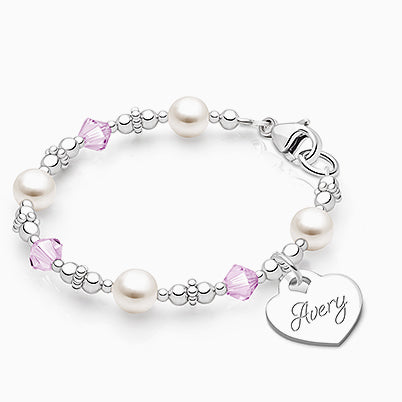 5mm Cultured Pearls, Baby/Children’s Beaded Bracelet for Girls (INCLUDES Engraved Charm) – Sterling Silver