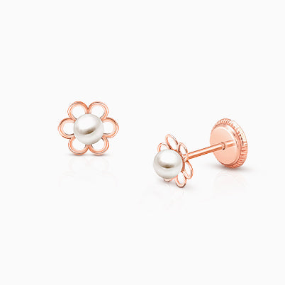 Teeny Tiny Heart Studs, 3mm Clear CZ Baby/Children’s Earrings, Screw Back – 14K Rose Gold