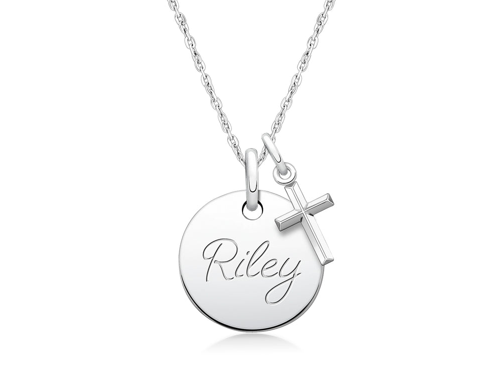 Small Round, Christening/Baptism Children’s Necklace for Girls (50+ Optional Charms & FREE Engraving) – Sterling Silver
