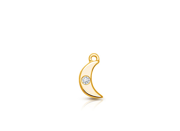 Moon – Inset Diamond Baby/Children’s Individual Charm (Add to Your Existing Bracelet or Necklace) – 14K Gold