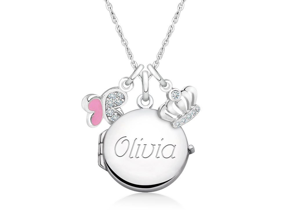 Round Locket “Design Your Own” Children’s Necklace for Girls (50+ Optional Charms & FREE Engraving) – Sterling Silver