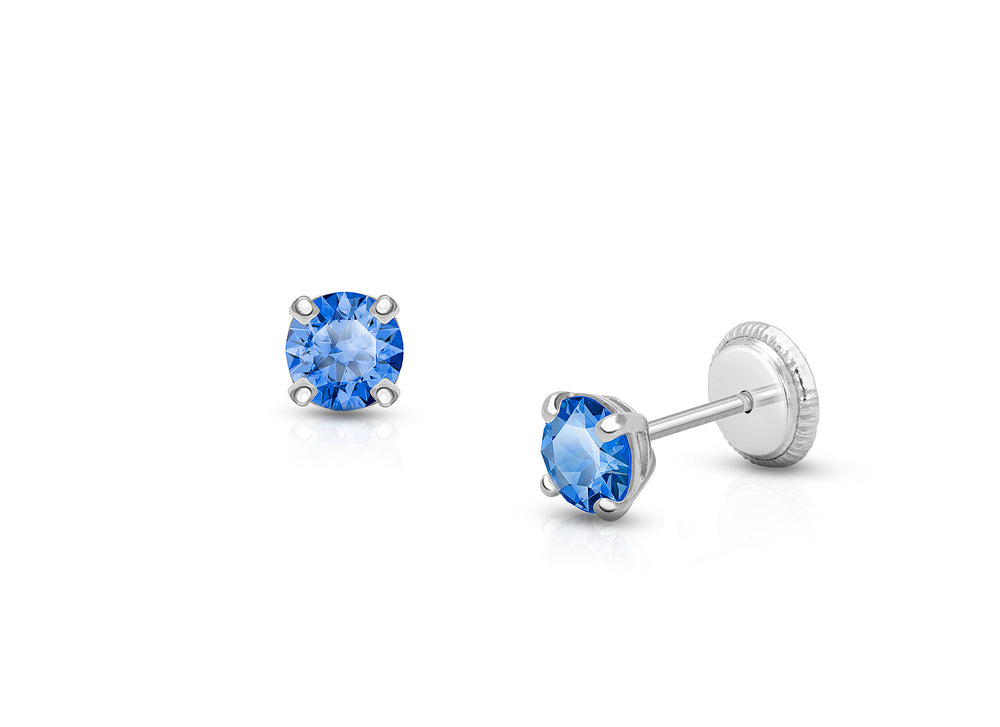 September Birthstone Studs, 4mm Swarovski® Crystal Baby/Children’s Earrings, Screw Back – 14K White Gold