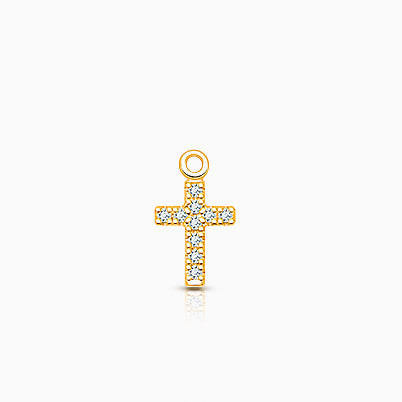 Cross – Modern Diamond Pavé Baby/Children’s Individual Charm (Add to Your Existing Bracelet or Necklace) – 14K Gold