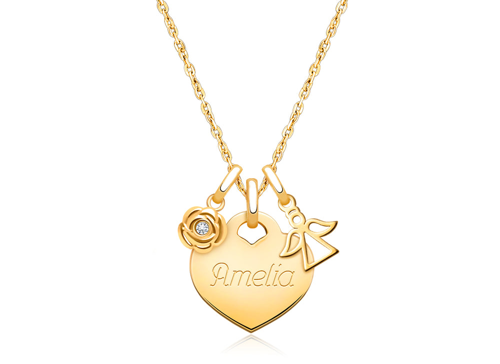 14K Gold Baby Heart, Communion Children’s Necklace for Girls (Includes Religious Charm & FREE Engraving) – 14K Gold