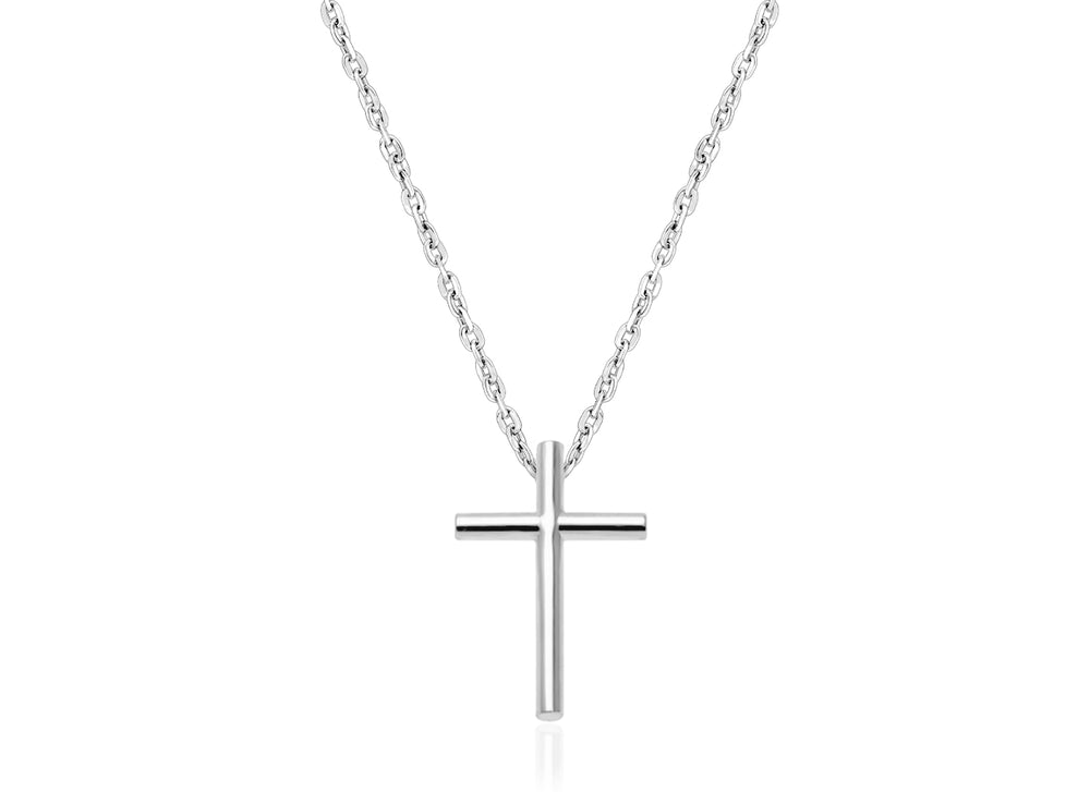 Rounded Cross, Children’s Necklace for Boys – 14K White Gold