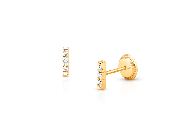 Pavé Bar, Clear CZ Baby/Children’s Earrings, Screw Back – 14K Gold