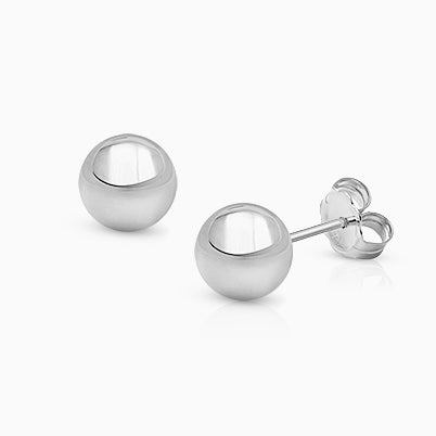 6mm Classic Round Studs, Mother’s Earrings, Friction Back – 14K White Gold