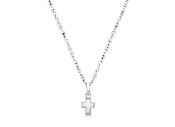 Simple Cross, Teeny Tiny Children’s Necklace for Girls – 14K White Gold