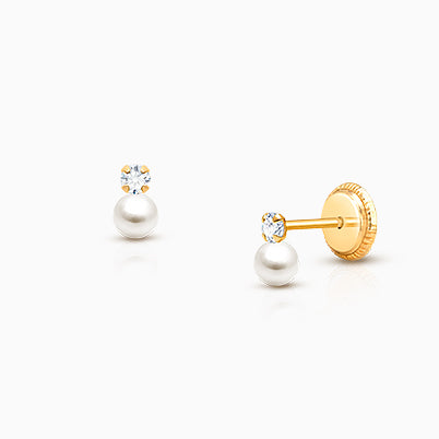 3mm CZ Round Studs, Christening/Baptism Baby/Children’s Earrings, Screw Back – 14K Rose Gold