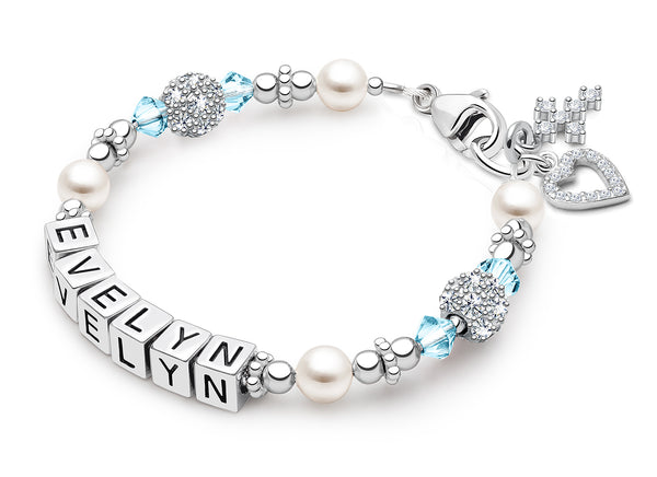Birthstone, First Holy Communion Name Bracelet for Girls – Sterling Silver