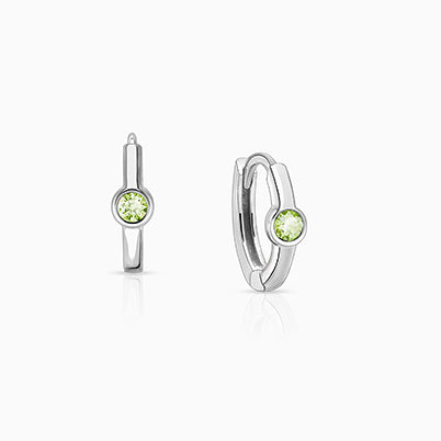 August Birthstone 9mm Huggie Hoops, Swarovski® Crystal Baby/Children’s Earrings – Sterling Silver