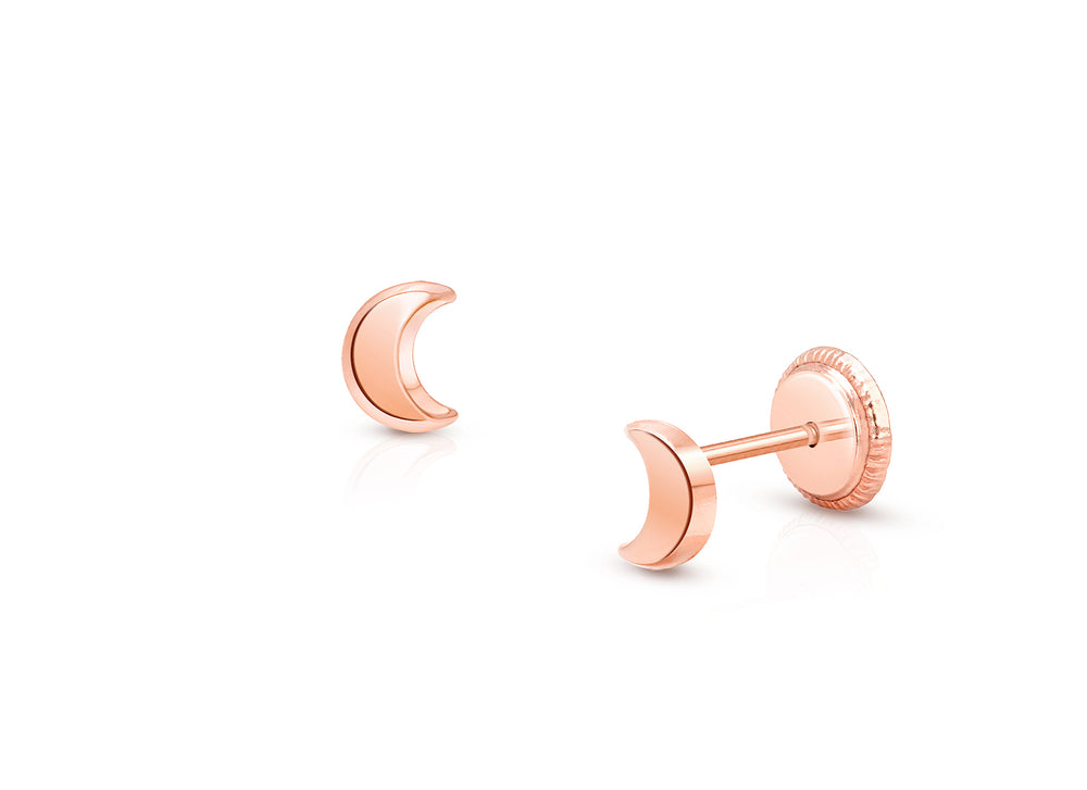 Moonlight Studs, Teen’s Earrings, Screw Back – 14K Rose Gold