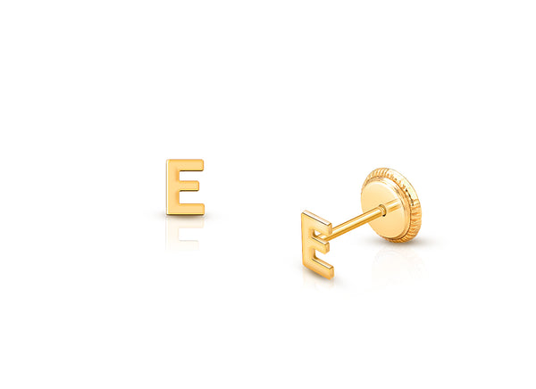 Tiny Initial Studs, Personalized Baby/Children’s Earrings, Screw Back – 14K Gold