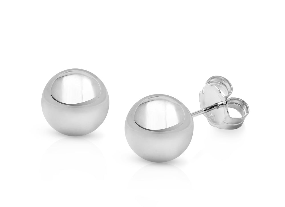 8mm Classic Round Studs, Mother’s Earrings, Friction Back – 14K White Gold