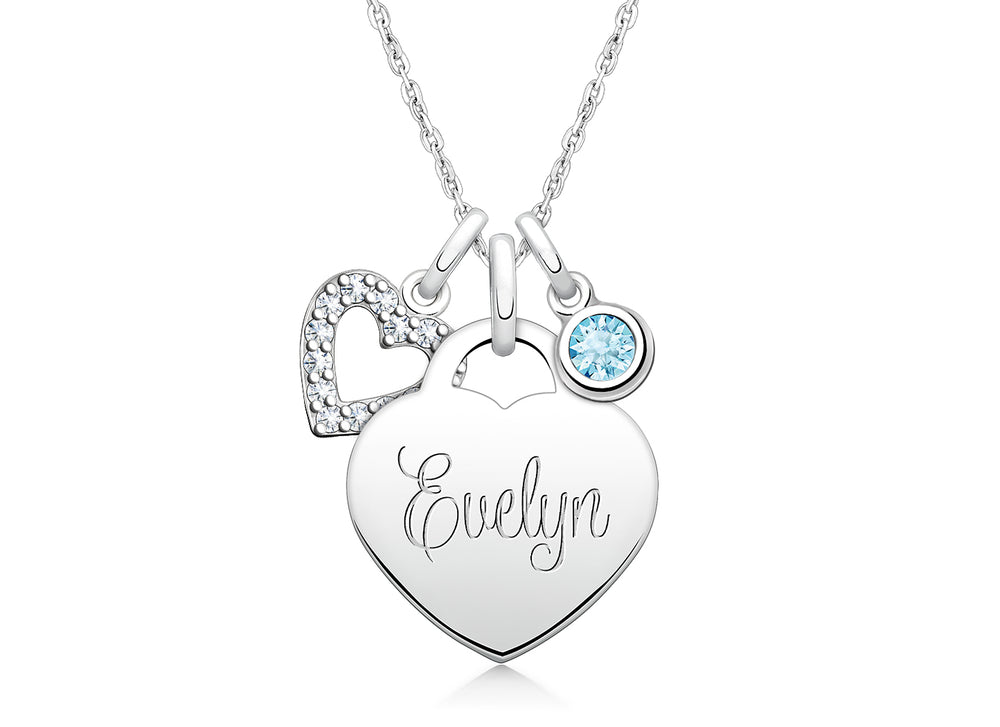 Small Heart, Children’s Personalized Necklace Set for Girls (Includes Pavé Heart and Birthstone Charms) – Sterling Silver
