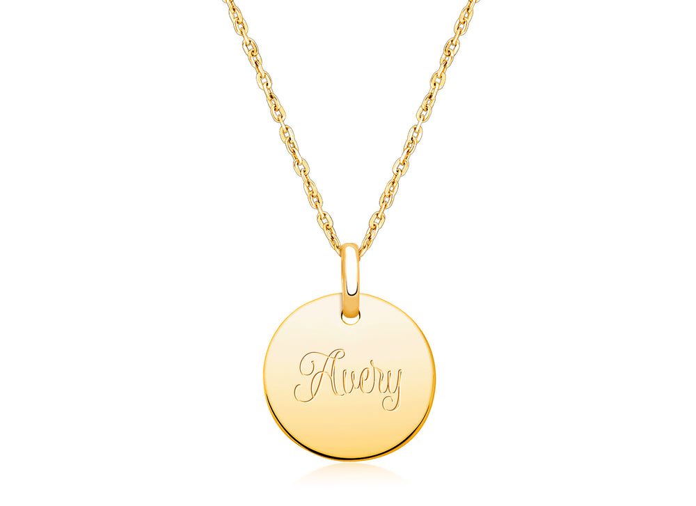 14K Gold Baby Round, Engraved Teen’s Necklace for Girls (FREE Personalization) – 14K Gold