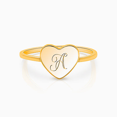 Heart Signet, Size 5, Engraved Teen’s Ring (FREE Personalization) – 14K Gold