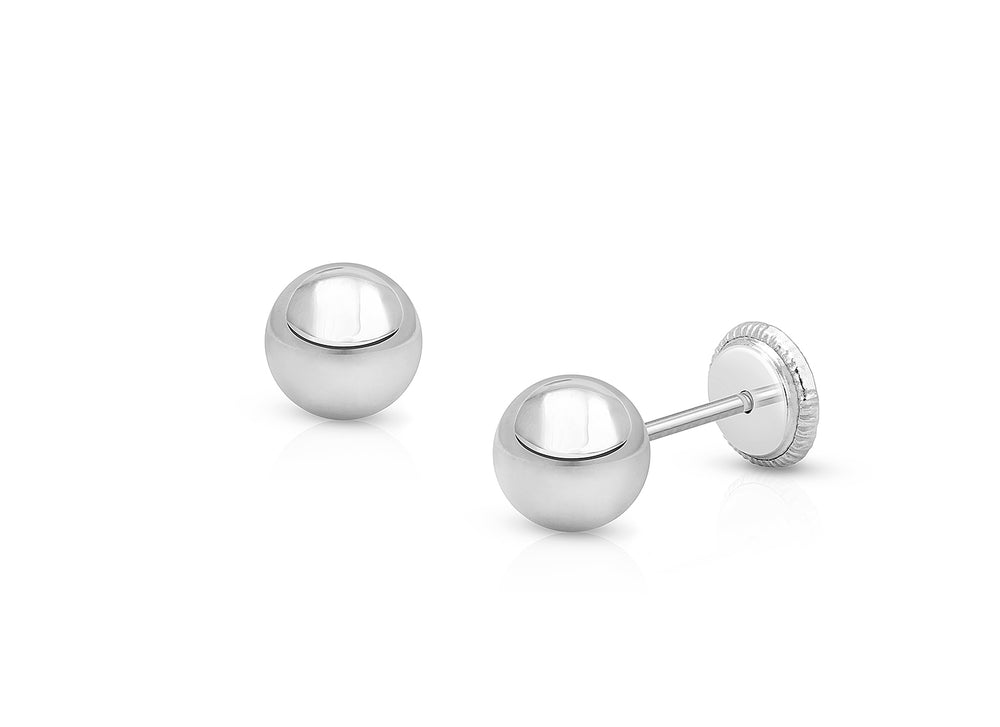 5mm Classic Round Studs, Baby/Children’s Earrings, Screw Back – 14K White Gold