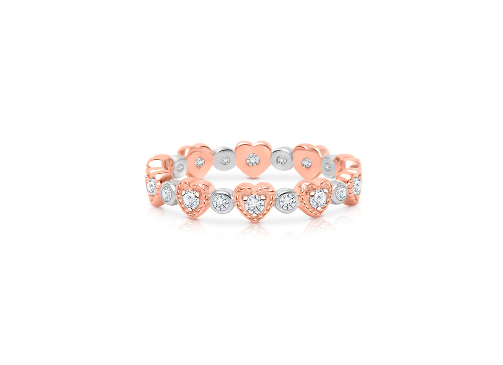 Rosabella™ Dreamy Hearts, Clear CZ Children’s Two-Tone Ring for Girls – Sterling Silver