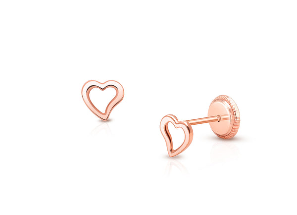 Wistful Heart Baby/Children’s Earrings, Screw Back – 14K Rose Gold