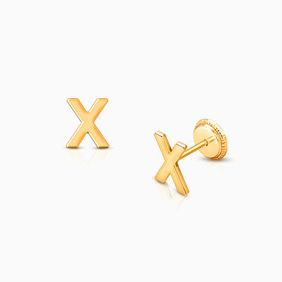 ‘X’ Initial Studs Personalized Baby/Children’s Earrings, Screw Back – 14K Gold