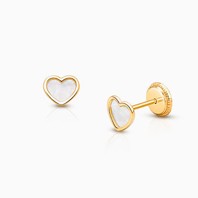 Gia™ Genuine Shimmer, Mother of Pearl Teen’s Earrings, Screw Back – 14K Gold
