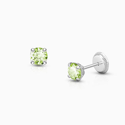 August Birthstone Studs, 4mm Swarovski® Crystal Baby/Children’s Earrings, Screw Back – 14K White Gold