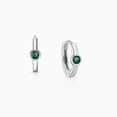 May Birthstone 9mm Huggie Hoops, Swarovski® Crystal Baby/Children’s Earrings – Sterling Silver